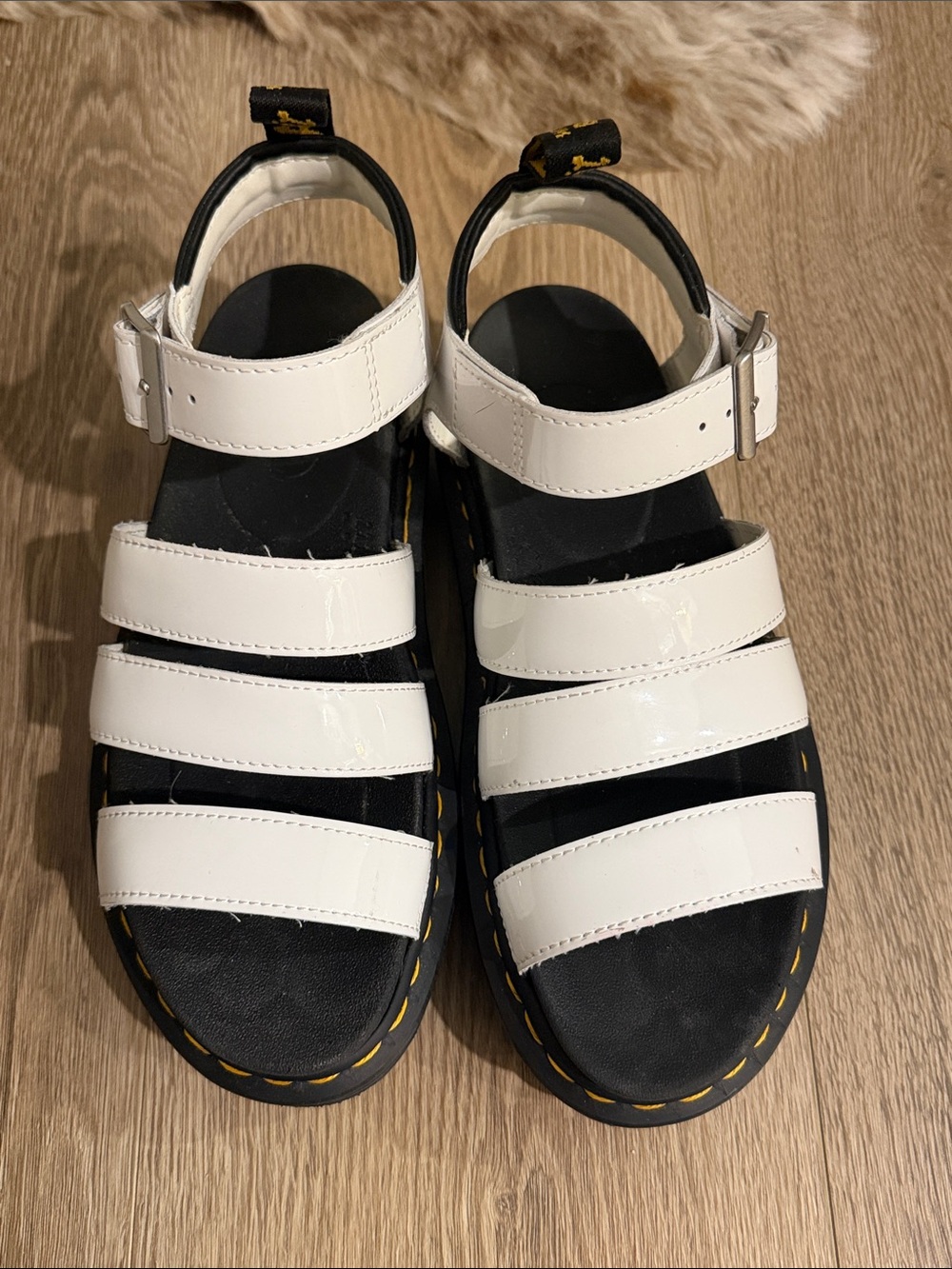 Dr. Martens White and Black Strappy Platform Sandals - Picture 3 of 4